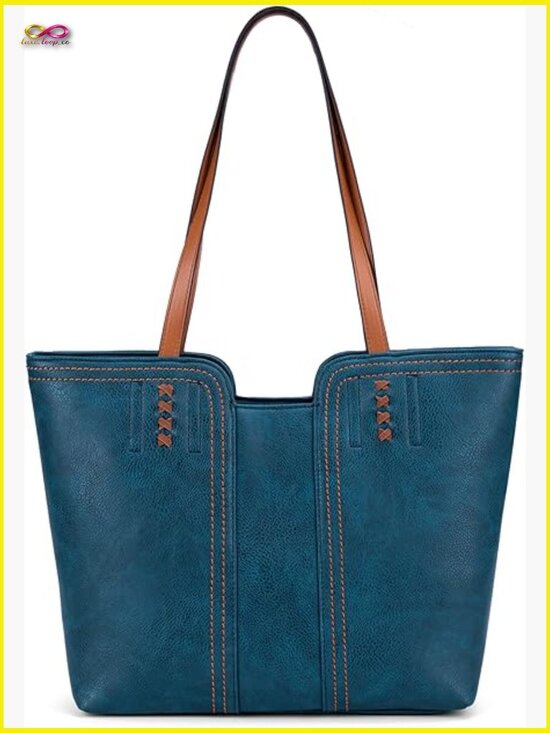 Handbags - Slouchy Tote Bag with Braided Details Top Zipper Closure Vegan Leather Everyday